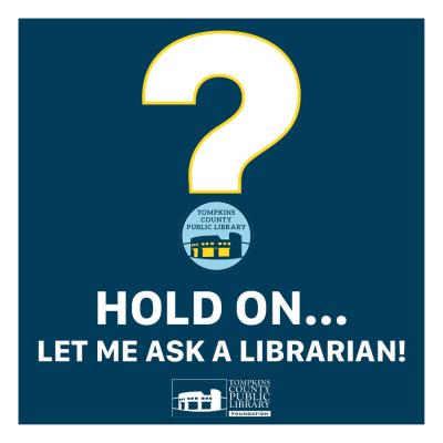 blue and white logo for Hold On Let Me Ask a Librarian quiz show fundraiser