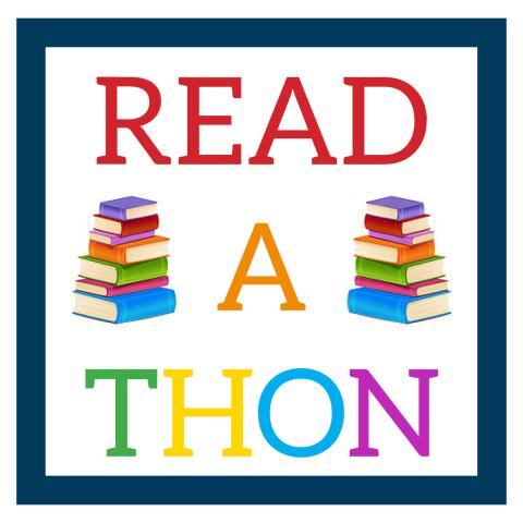 READATHON logo featuring stacks of colorful books