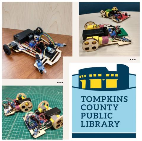 Five different robot cars adjacent to the TCPL logo.